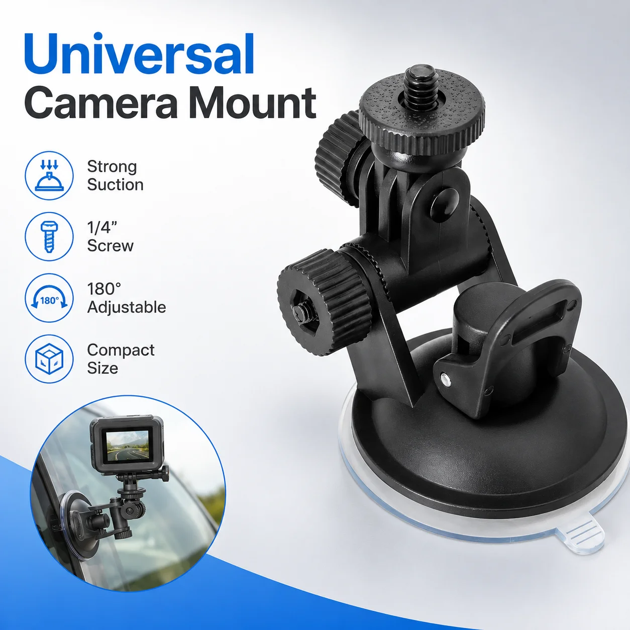 Universal Camera Suction Cup Mount 1/4 Screw Glass Holder Mini Portable Adjustable Stand for Action Cam
