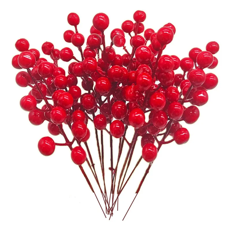 ABPQ-Red Berry Stems,48 Pack 7.9 Inch Artificial Christmas Berries Holly Picks Branch For Christmas Tree,DIY Wreath,Party