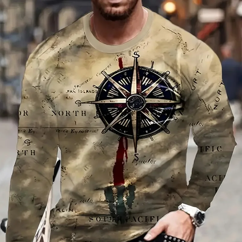 

2025 new spring and autumn men's printed long-sleeve T-shirt, a regular fit shirt suitable for everyday wear