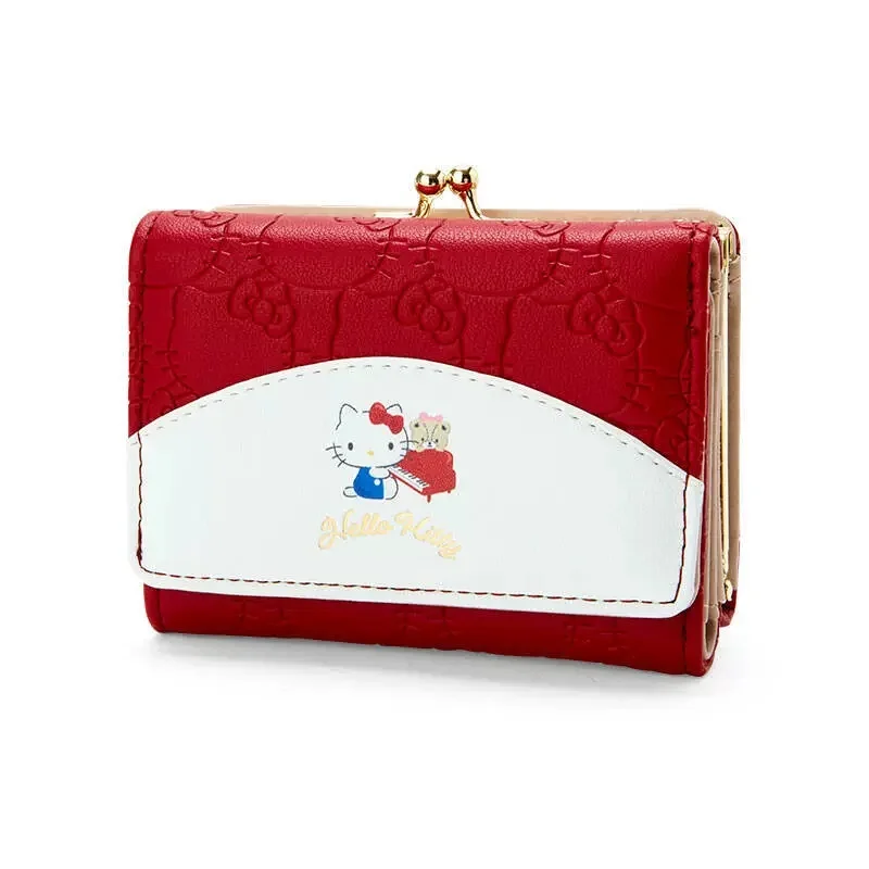 New Sanrio Hello Kitty My Melody Kawaii Pu Cute Zipper Coin Purse Female Folding Keychain Wallet Outgoing Packets