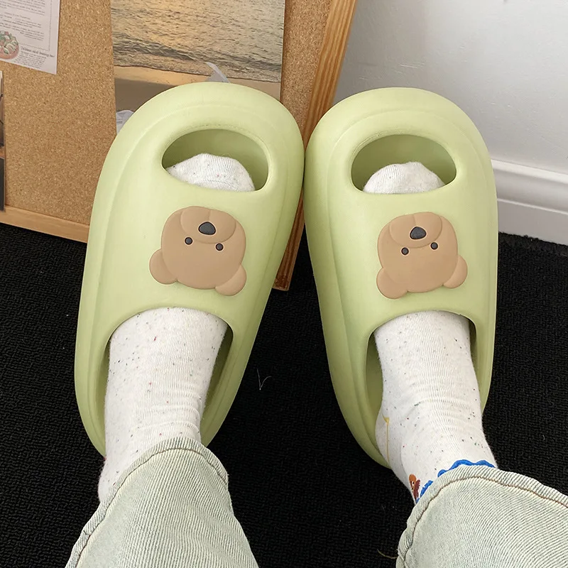 

Fashion Summer Cartoon Bear Men Home Shoes Gent Non-slip Soft Indoor Slides Lithe Cosy Sandals Couple Slippers Women Flip Flops