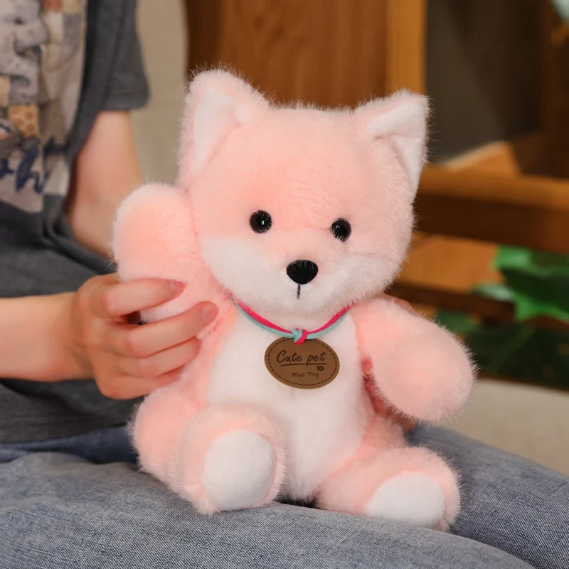 25 cm Kawaii Zachte Medaille Vos Pluche Pop Kussen Cartoon Leuke Zitten Roze Oranje Vos Knuffel Woondecoratie Cadeau voor Kinderen