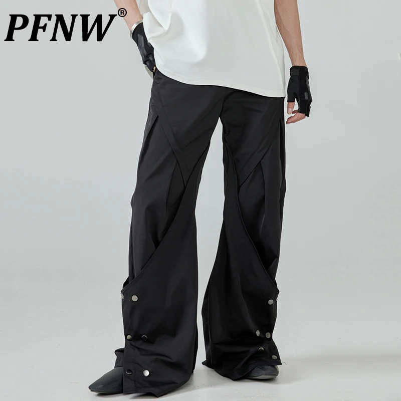 

PFNW Dark Style Men's Pants Loose Metal Button Pleated Patchwork Trousers Straight Wide Leg Male Bottom New Autumn Tide 12C560