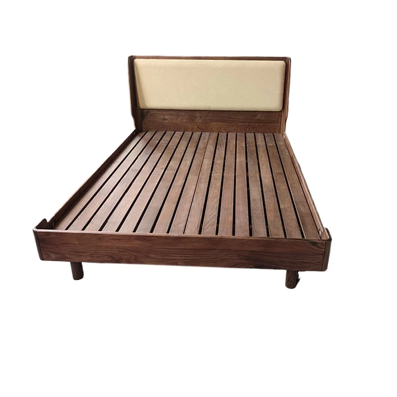 

Nordic black walnut solid wood simple light luxury 1.8 meters double bed furniture, master oak wedding bed