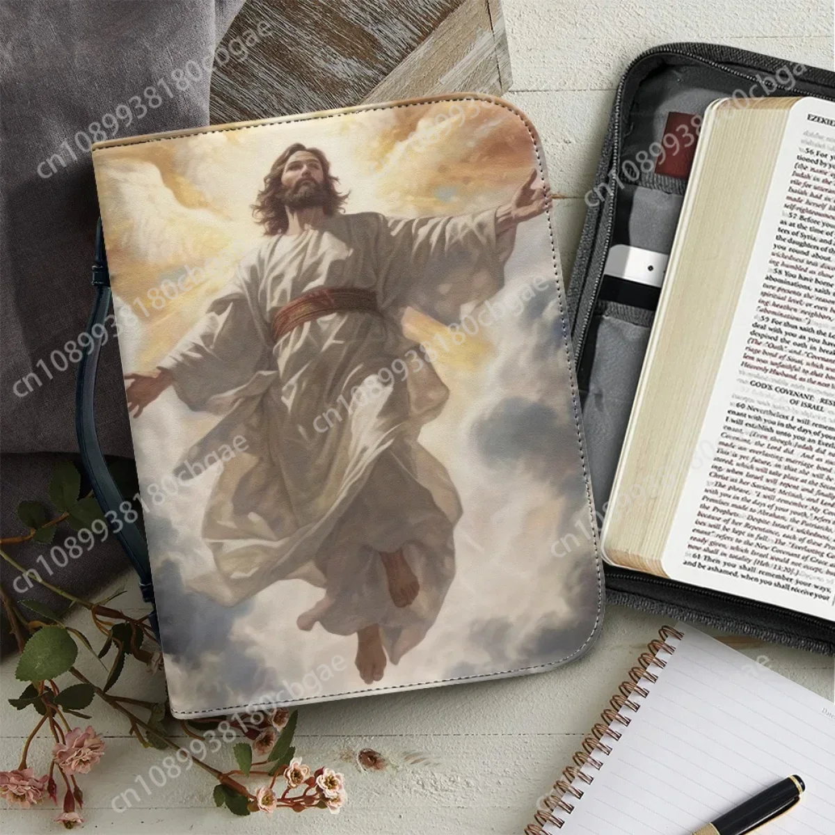 

Jesus Pattern Print Leather Bible Cover Case for Women Handbag Bible Bag Portable Christian Bible Study Book Holy Storage Boxes