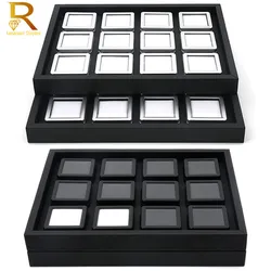 Modern Gem Stone Jar Display Box Diamond Jewelry Beads Coin Organizer Gemstone Jewellery Tray Storage Container Black PU Leather