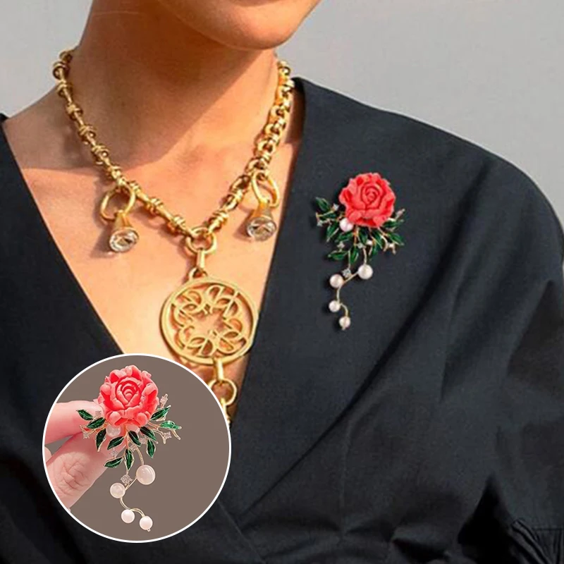 Trendy Pink Peony Flower Pearls Brooches For Women Clothing Coat Jewelry Accessories Gifts For Friends