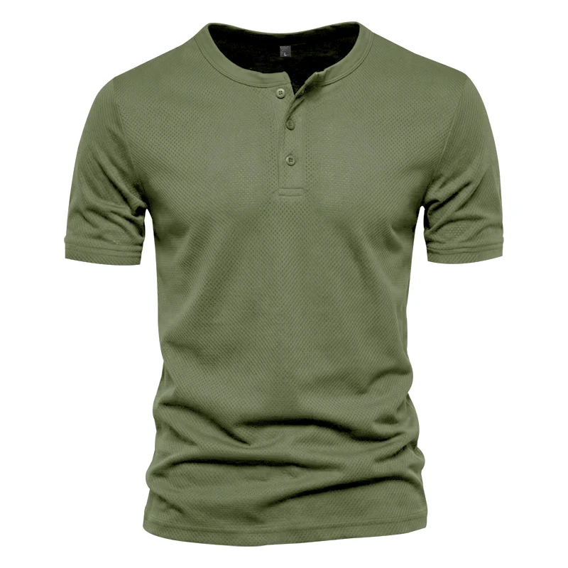 Herren Schnelltrocknendes Eyelet Henry Kurzarm-T-Shirt, Einfarbig mit Rundhalsausschnitt, Sommer Casual Slim Fit Muskel-Gym-Top, 1 Stück – Detail 15