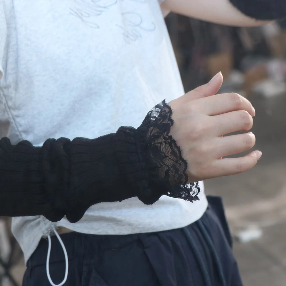 

Fashion Japanese Style Y2K Lace Oversleeve Harajuku Gothic JK Lolita Arm Sleeves Long Cosplay Knitted Gloves Ladys
