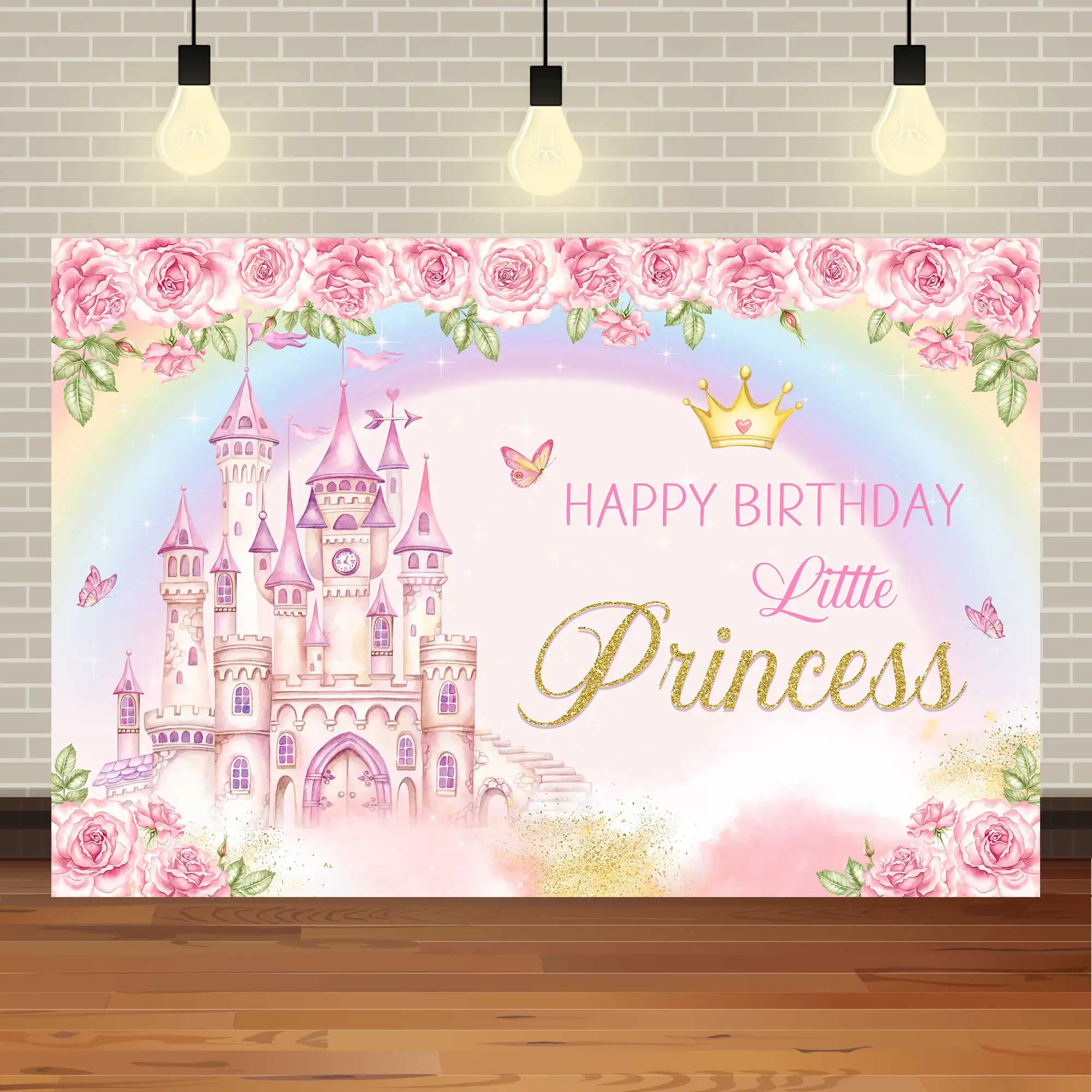 NeoBack Princess Latar Belakang Pesta Ulang Tahun Fotografi Anak Perempuan Pink Castle Unicorn Bintang Glitter Kereta Disesuaikan Latar Belakang Bayi