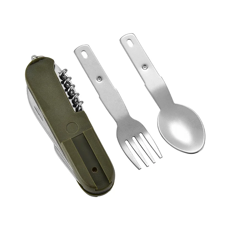 2026 New Outdoor Portable Folding Camping Cutlery Stainless Steel Fork Spoon Knife Multi‑tool Pocket Tableware With Storage Bag