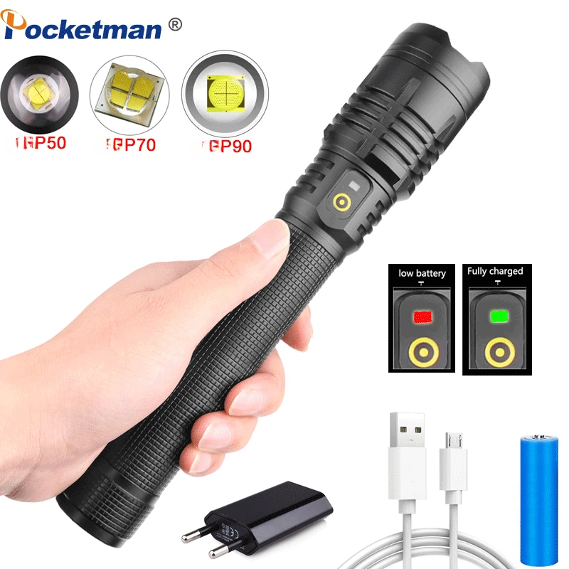 P90.2 Brightest Led Flashlight P90 Zoom Flashlights Torch Lantern Use 18650 26650 Battery P50.2 P70.2 Flash Light