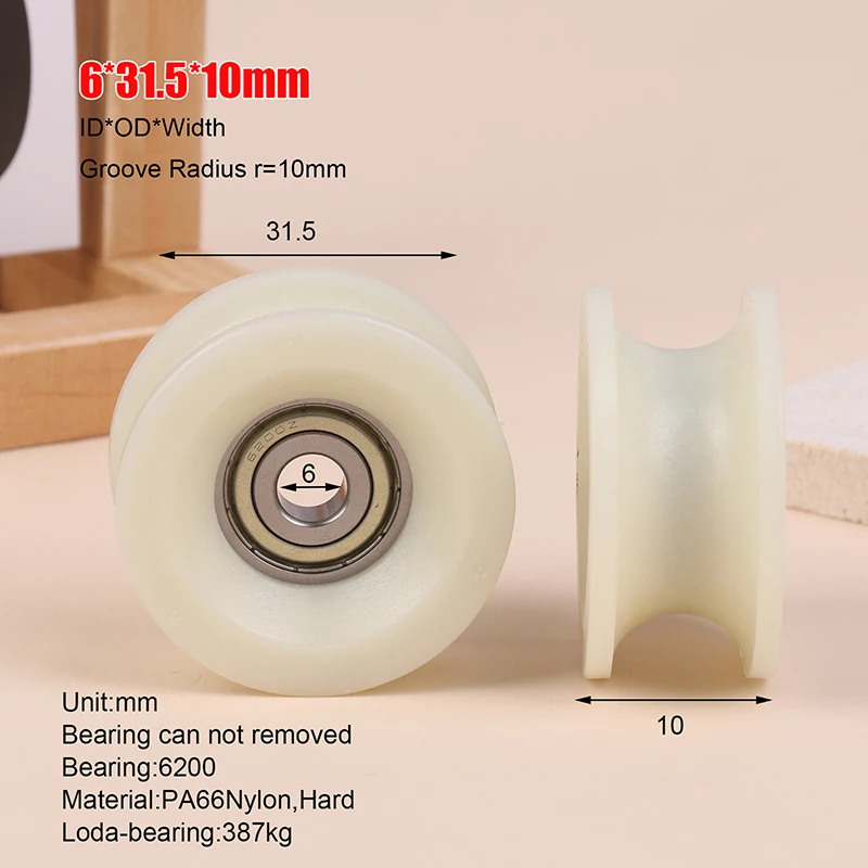 

10x56x27mm Nylon Plastic U-shaped Big Groove Roller Guide Wheel Bearing Pulley R10mm Sliding U-Grooved Roller