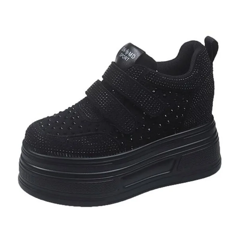 

10cm Air Mesh Synthetic Leather Chunky Sneaker Women Comfy 2026 Autumn Bling Rhinestone Platform Wedge Fsahion Ankle Boots Shoes