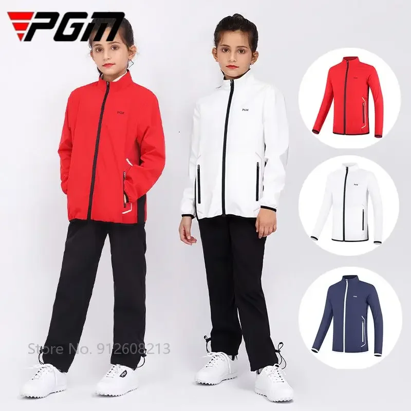 PGM Waterproof Golf Jackets for Girls Windproof Children Golf Windbreaker Teenager Long Sleeves Sports Wear Full Zip Coat S-XL