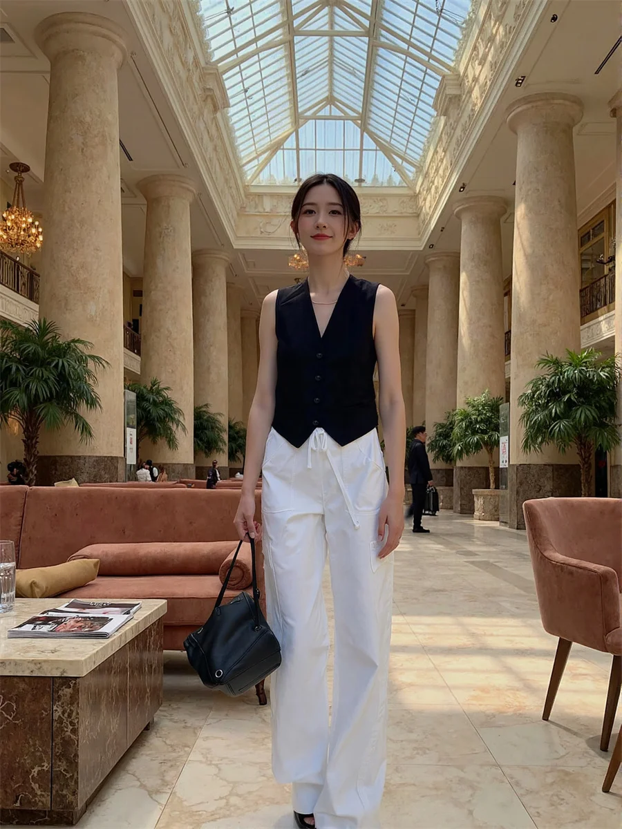 

Женские жилеты, вязаные крючком жилеты, женские жилеты с v-образным вырезом, свободный крой, летний западный стиль, пастушка, без рукавов, на пуговицах, модные женские простые