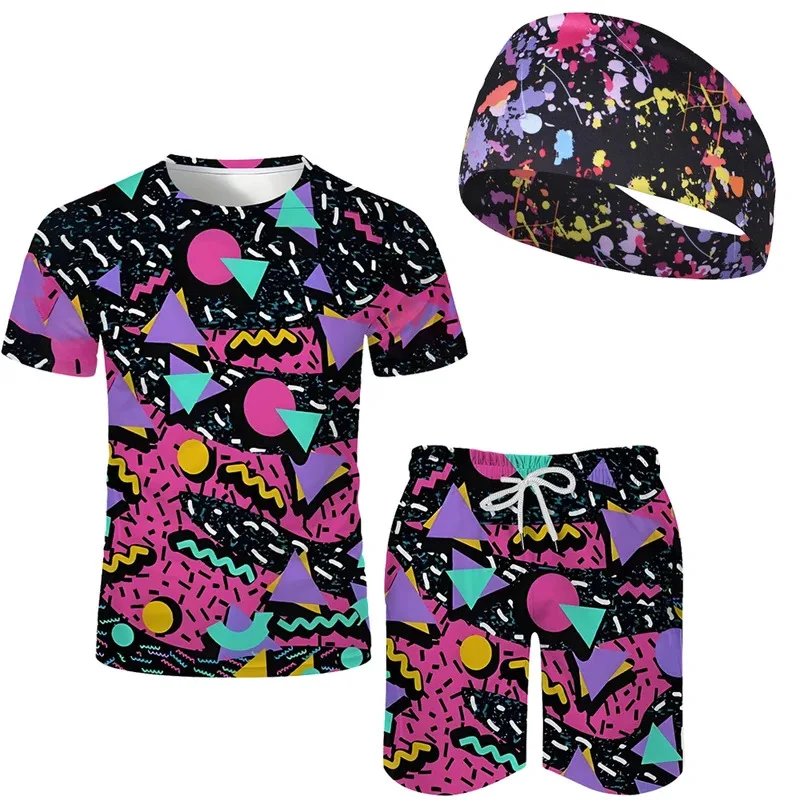 

Комплект из 2 предметов, мужские рубашки для дискотеки 80-х, 90-х годов, винтажные гавайские пляжные рубашки, шорты, уличный летний спортивный костюм для тематической вечеринки Y2k