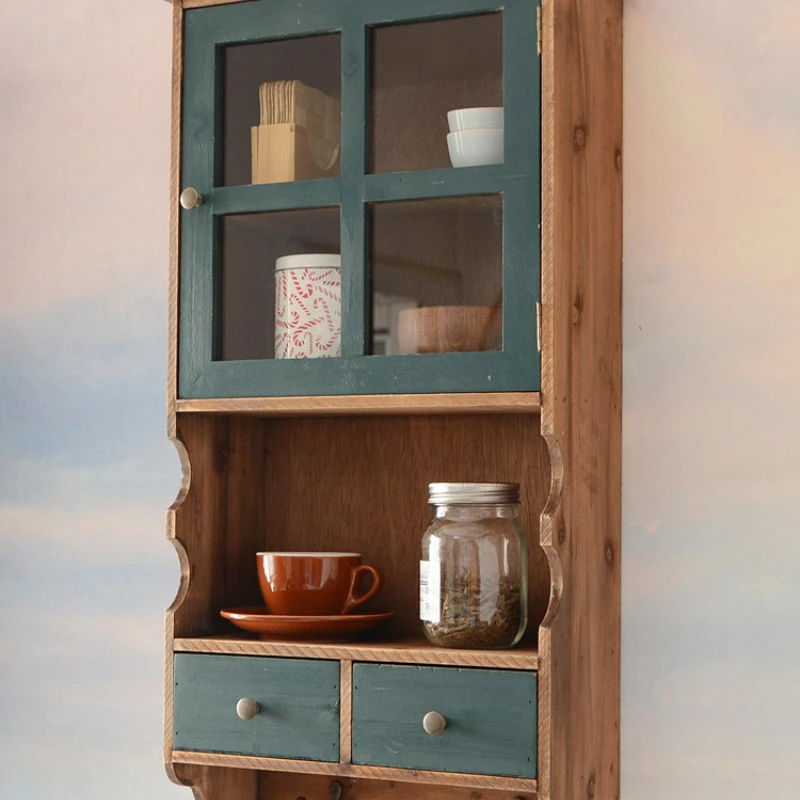 Closet Log Storage Cabinet Wall Hanging Kitchen Storage Hanger Balcony Meal Side Shelves Solid Wood