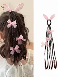 1Pcs Fashion Ribbons Bow Artificial Wig Hair Scrunchies Elastic Hair Bands For Girls Kids Party Ponytail Hair Accessories