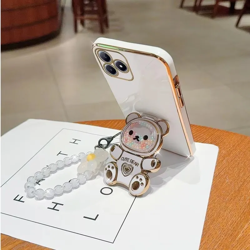 Casing HP Lanyard Motif Beruang Pasir Mewah Berlapis untuk iPhone 17 16 15 14 Plus 13 12 11 Pro Max X S XR 7 8 SE