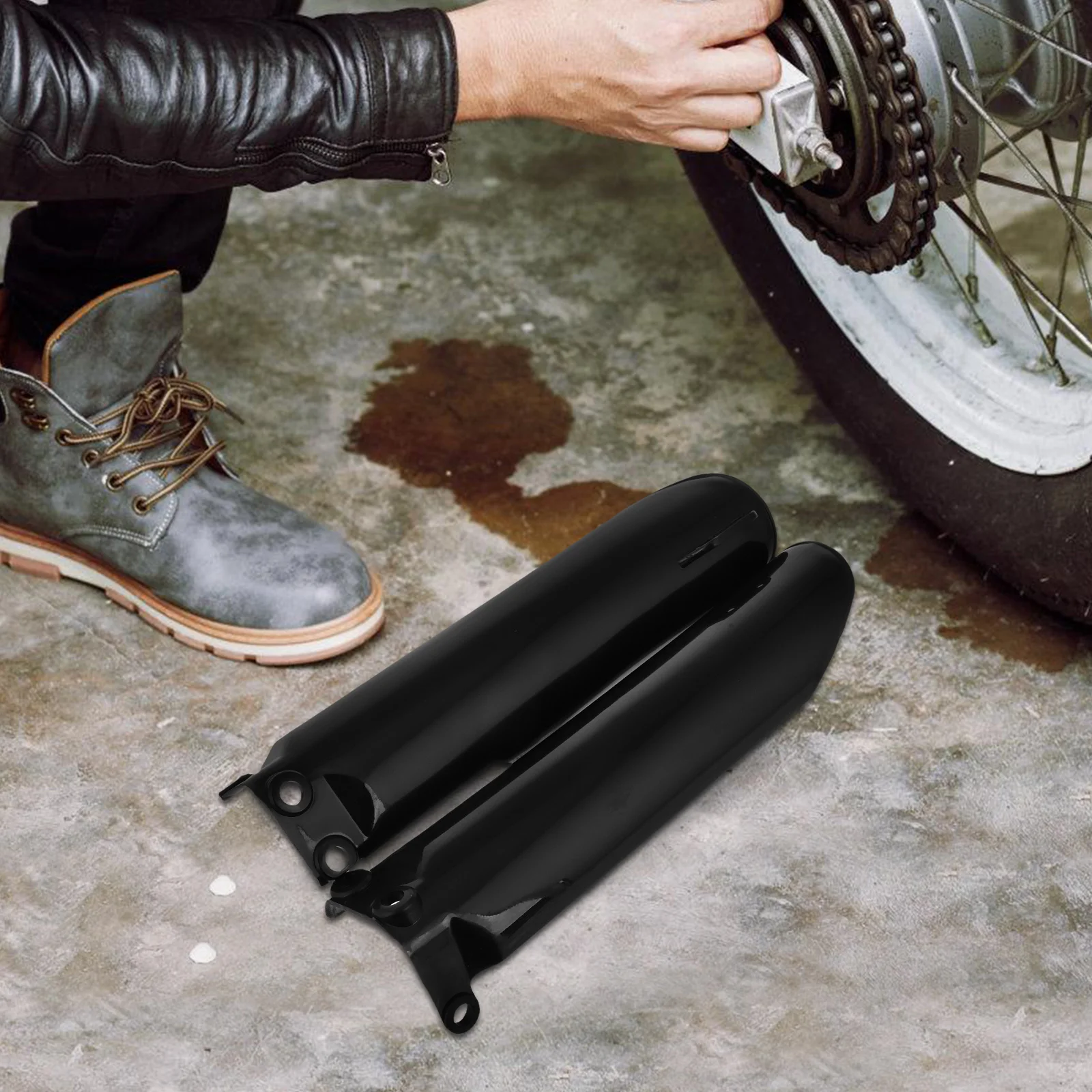 

Motorcycle Shock Absorber Guard Front Fork Protectors Black Alloy Dirt Bike Mudguard Covers Off Road Durable Material Easy