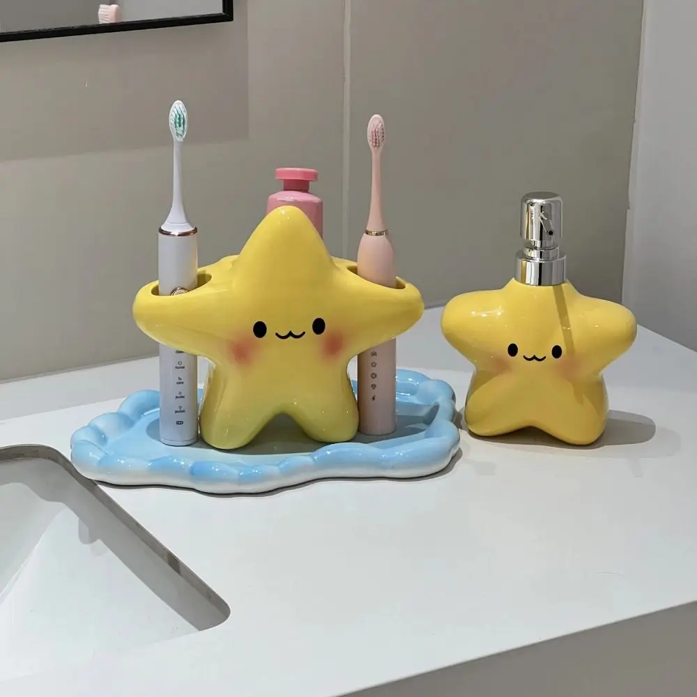 Cute Ceramic Soap Dispenser Star Shaped Pump Style Ceramic Star Lotion Bottle Decorative Reusable Liquid Soap Bottle