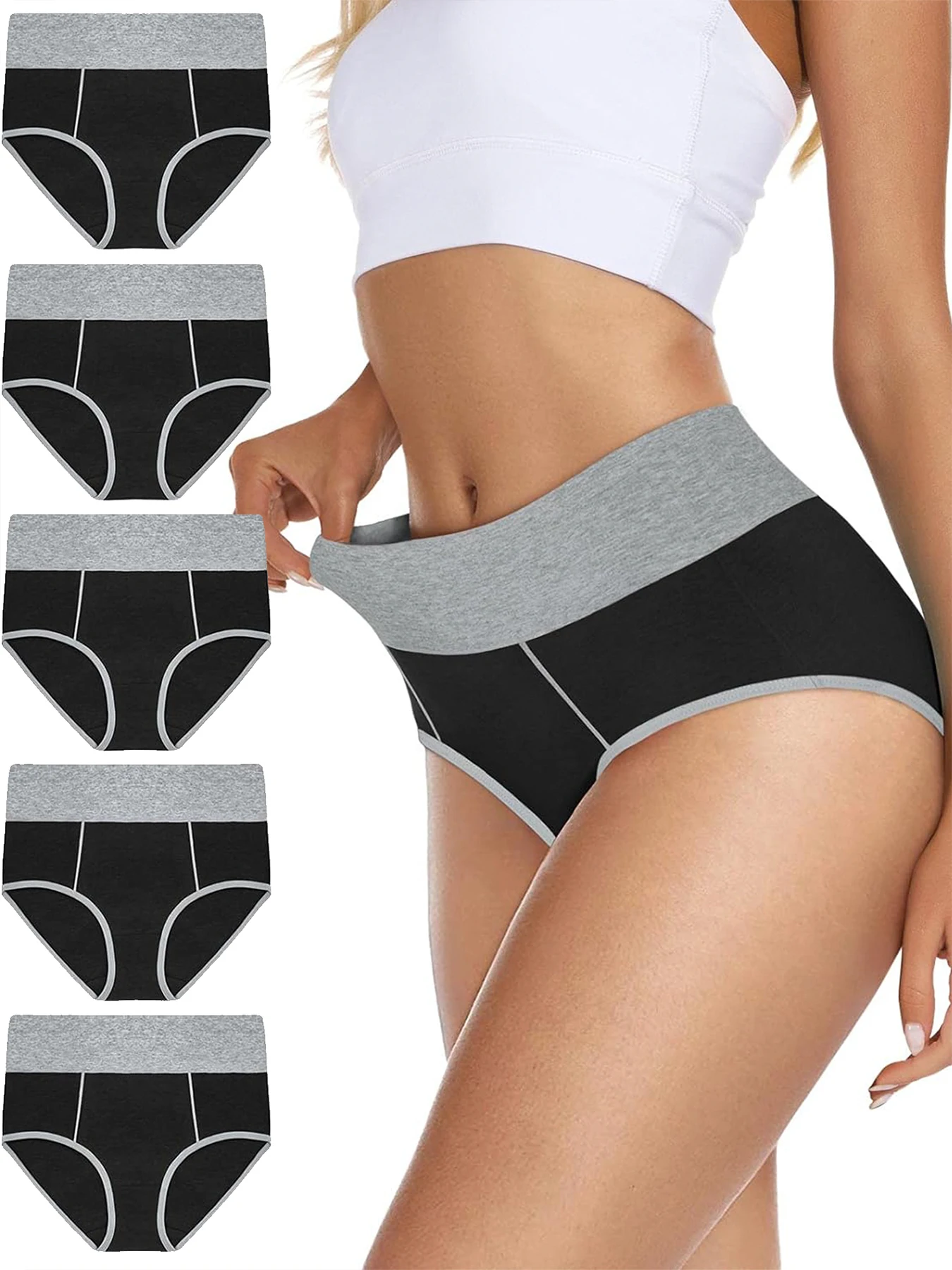 5Pcs/Set Female Cotton Panties Plus Size Women Underpant Color Blocking Design Breathable Comfortable Skin-Friendly Women Briefs