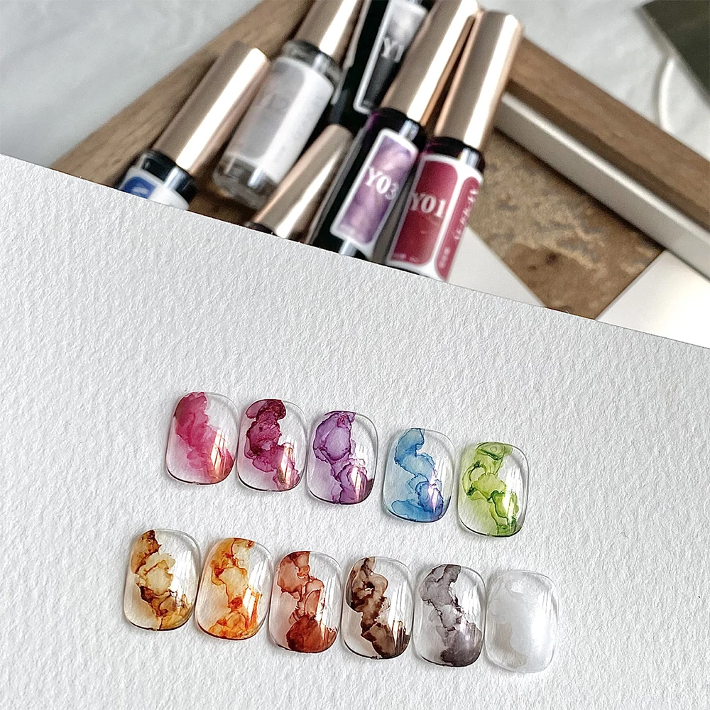 Fashion 12 PCS Water Color Nail Halo Dye Marble Ink Natural Dry DIY Nail Polish Set Blooming Gel Dye Block Nail Art Gel Varnish