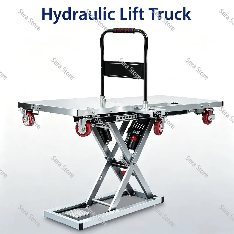 Hydraulic Scissor Electric Lifting Platform Trolley, Heavy Duty Flatbed Cargo Cart for Warehouse Truck Loading Unloading Work