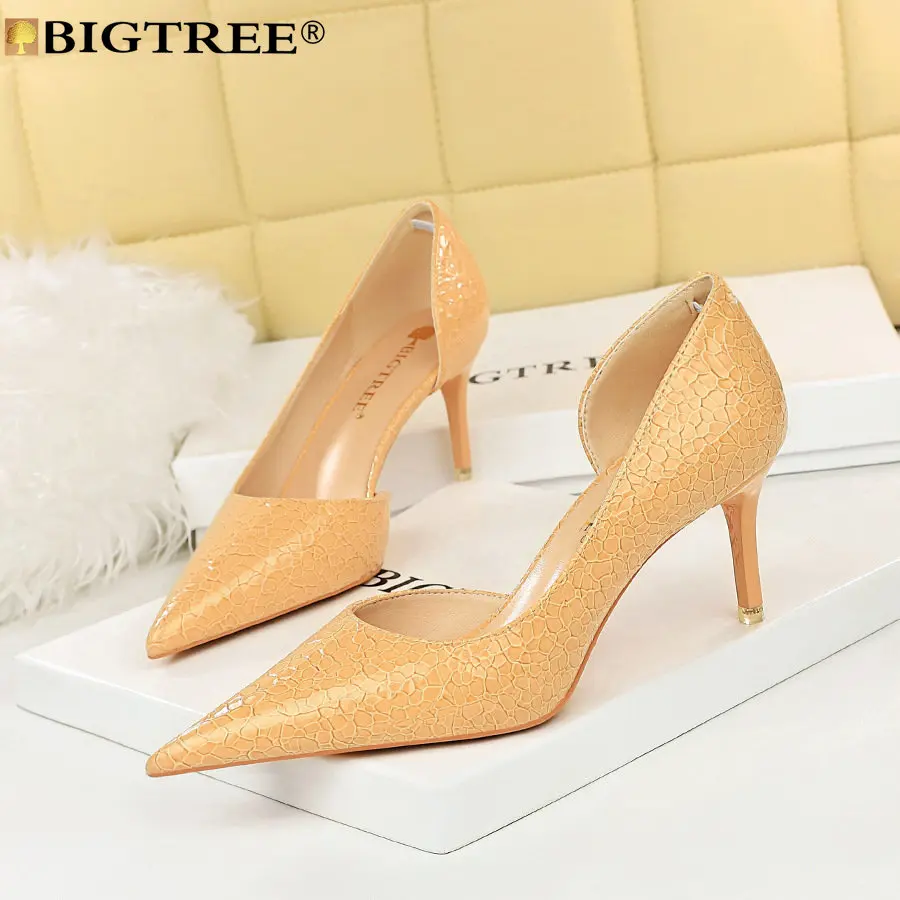 

BIGTREE Star Style Luxury High Heels Sexy Pumps Wedding Novelty Pointed Toe PU 7CM Thin Heels Retro Lady Party Women Shoes White