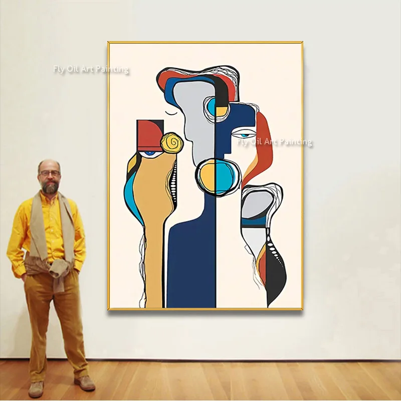 Handpainted Abtsract Picasso Oil Painting Modern Orignal Design Abstract White Brown People Thick Canvas Artwork For Home Decor
