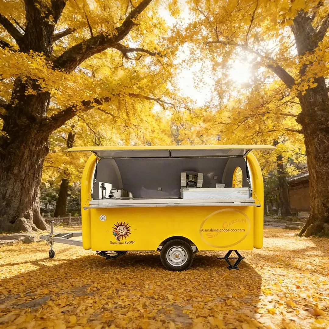 

Желтый мобильный торговый тележка для продажи еды, сервировочный прицеп для мороженого, уличный бизнес-кетеринг, грузовик, чайник для закусок для уличной еды