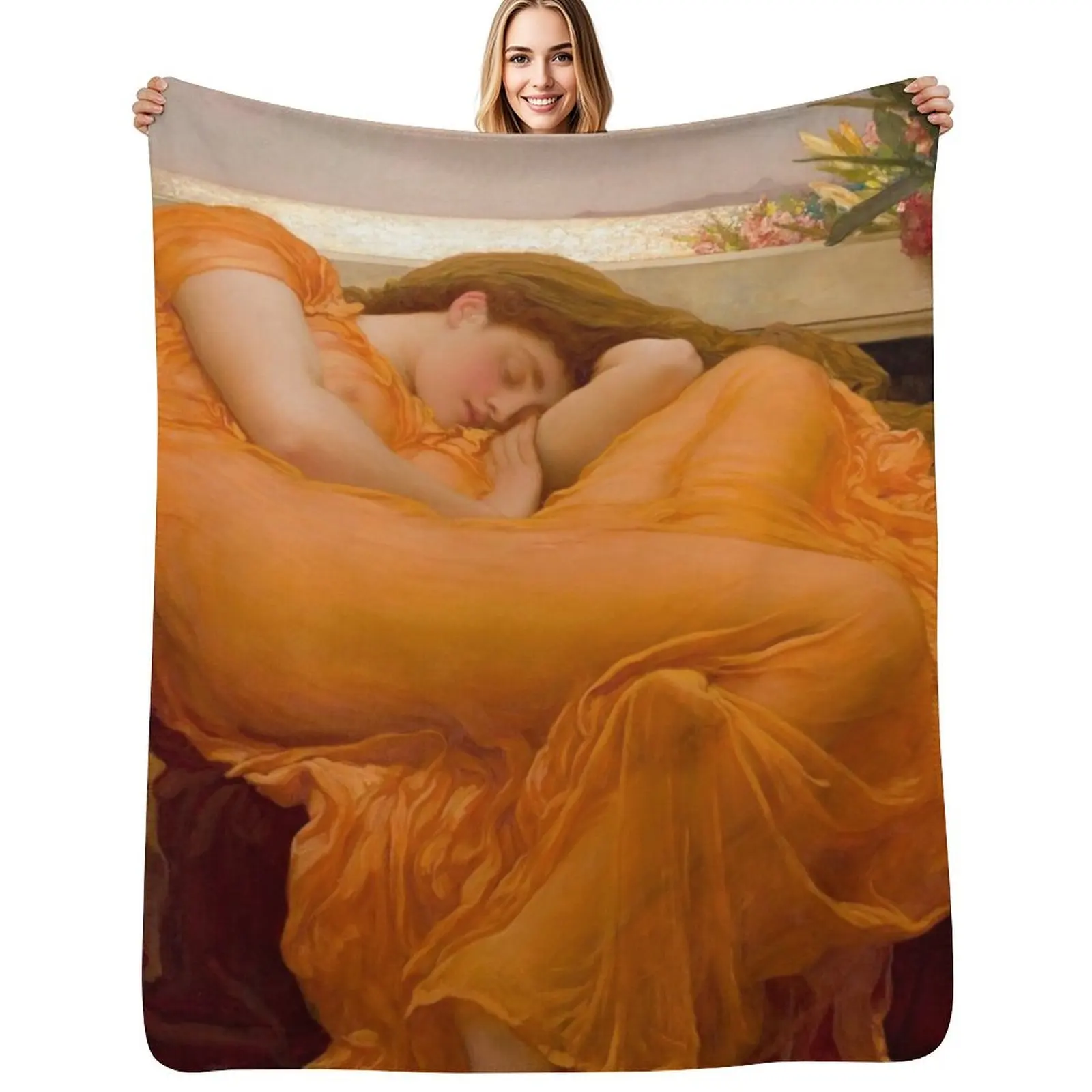 Flaming June Oil Painting by Frederic Lord Leighton Throw Blanket Lightweight Warm Blanket for Indoor Outdoor Use