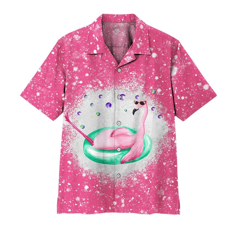 

Men's Hawaii Summer Flamingo Graphic Casual Shirt 3D Beach Social Cartoon Oversized Funny Short Sleeve New 2024 Floral Blouse