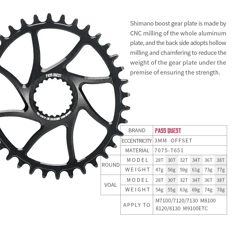 PASS QUEST  3mm offset for Shimano boost direct mount chainring  6mm offset  for Shimano deore M6100 M7100 M8100 M9100 ROUND