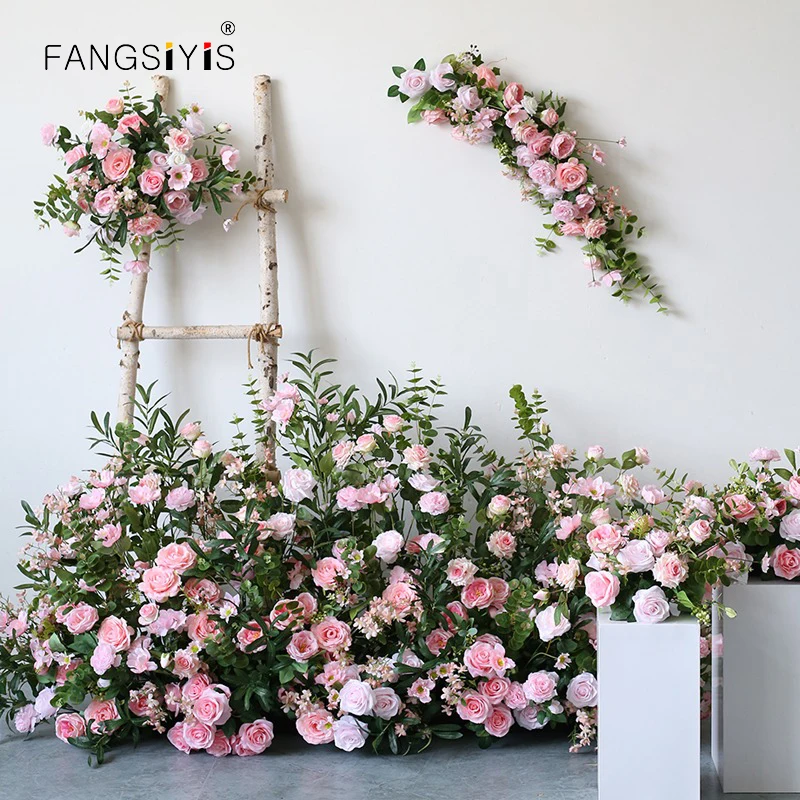 

Wedding Arch Backdrop Decor Artificial Pink Flowers Row Arrangement Hanging Corner Flowers Party Table Centerpiece Florals Row