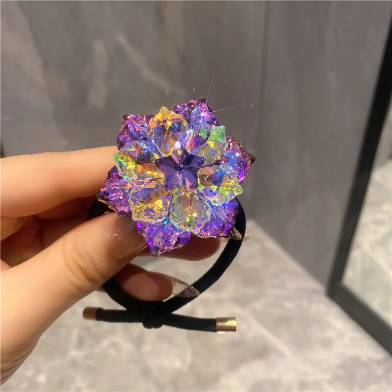 New Luxury Full Gem Stone Accessories Hair Ties Ponytail Holders Women Gifts Elastic Rubber Band Expensive Rhinestone Headdress