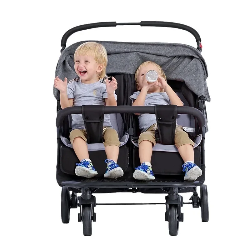 Leve dobrável Twin Baby Stroller, Sentado e reclináveis assentos duplos, Assentos giros