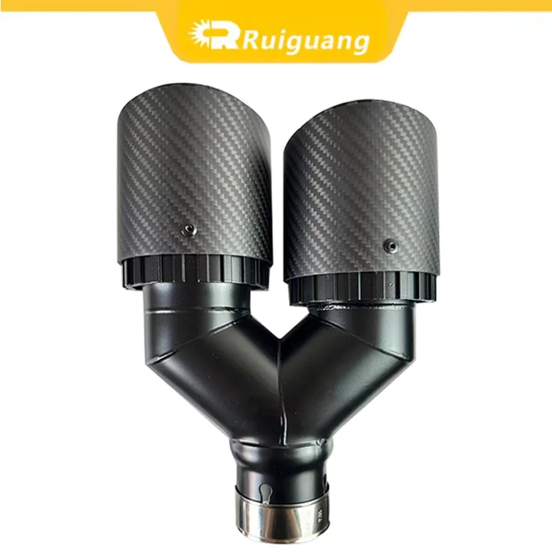 Single Gear Shaped, Single Piece, Car Modified Matte Carbon Fiber Double Outlet Exhaust Tip, Black Stainless Steel Exhaust Muffl