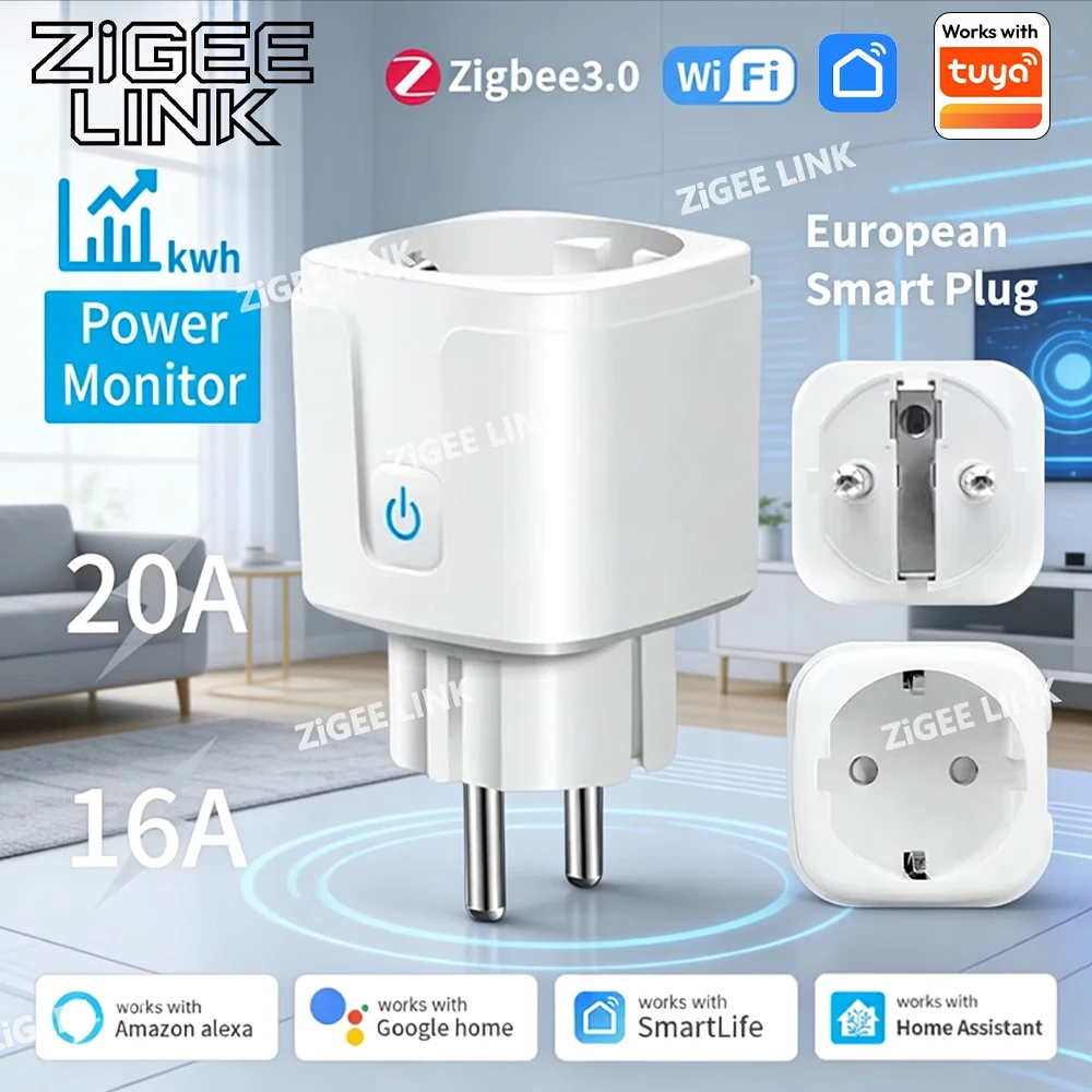 WiFi or Zigbee3.0 Smart Plug 16A/20A EU Smart Socket With Power Monitor Timing Smart Life Support Tuya Alexa Google Home Yandex