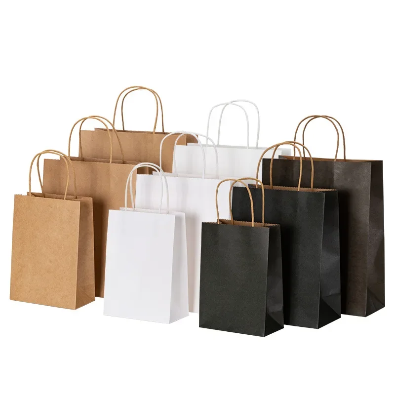 10/20/30/40/50pcs/lot Kraft Paper Bag with Handles Gift Packing Bags for Store Clothes Wedding Christmas Supplies Handbags Kit