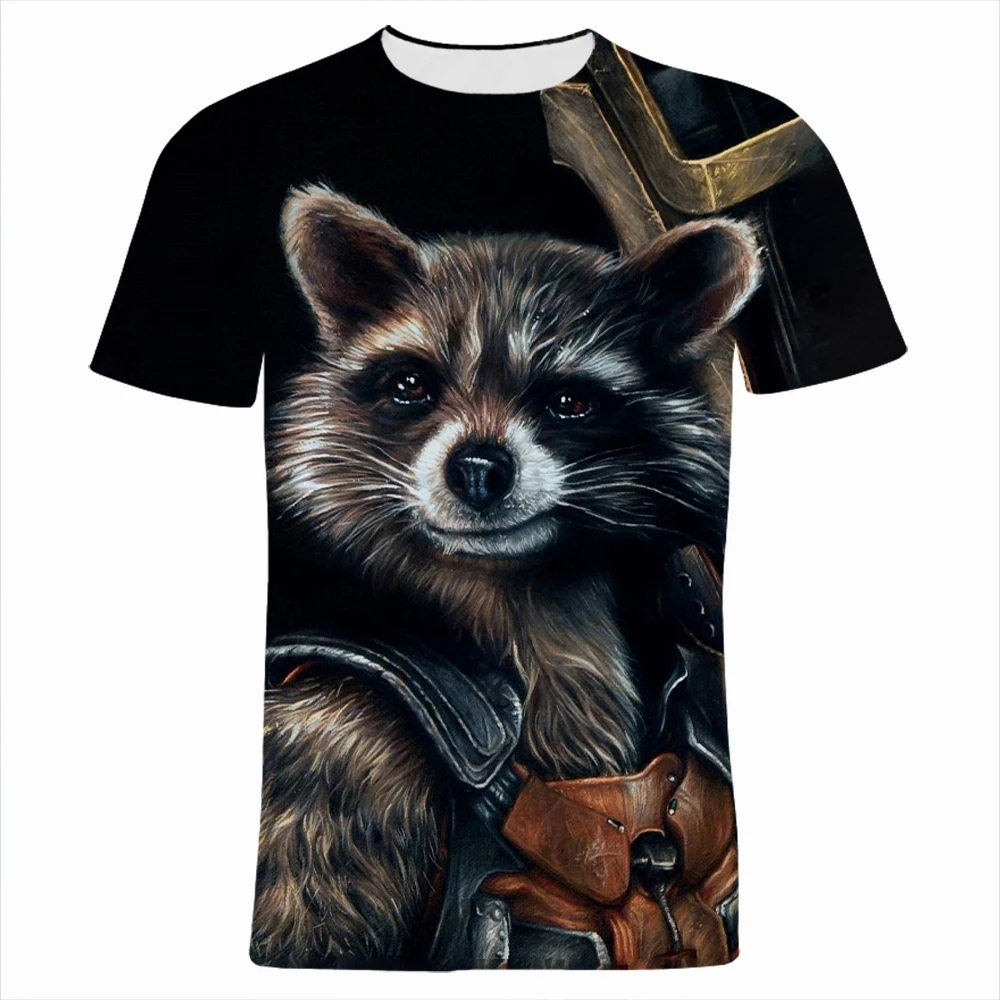 Miniso T-Shirts Rocket Raccoon Groot Cartoon Anime 3D Print Streetwear Men Women Casual Fashion Oversized T Shirt Kids Tops