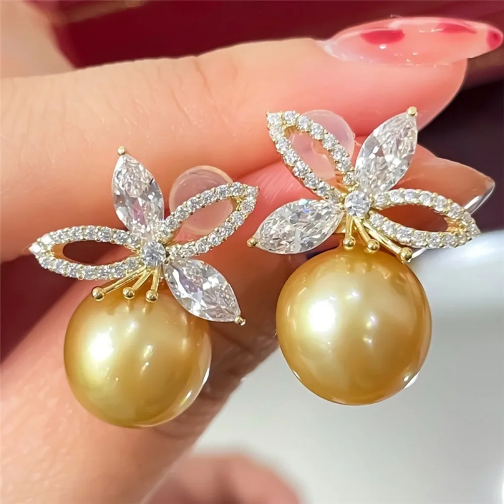 

Stunning AAAA 10-11mm real Natural Japanese Akoya gold round pearl earring earings for women 925 sterling silver