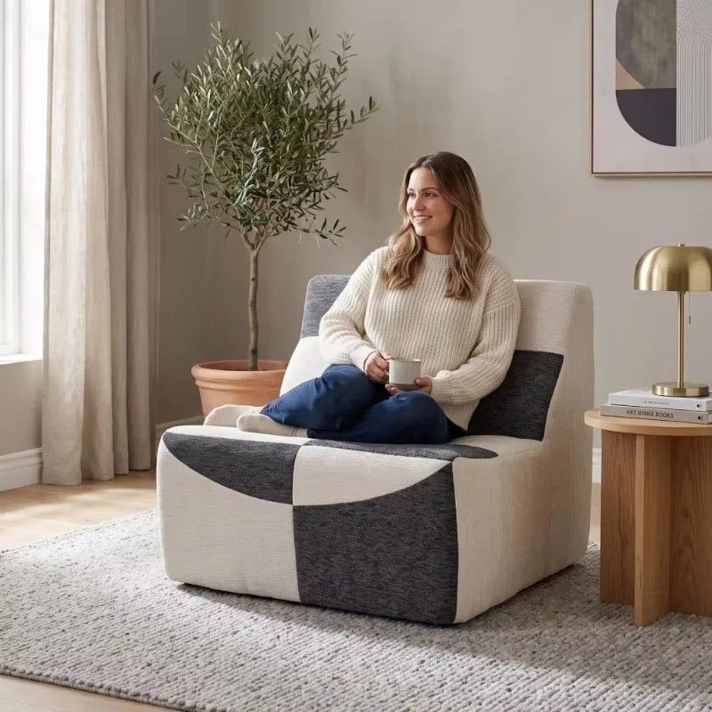 Spliced Chenille Single Lazy Chair Filled with High-Density Sponge, Armless Home Leisure Chair Suitable for Multiple Scenar sofa