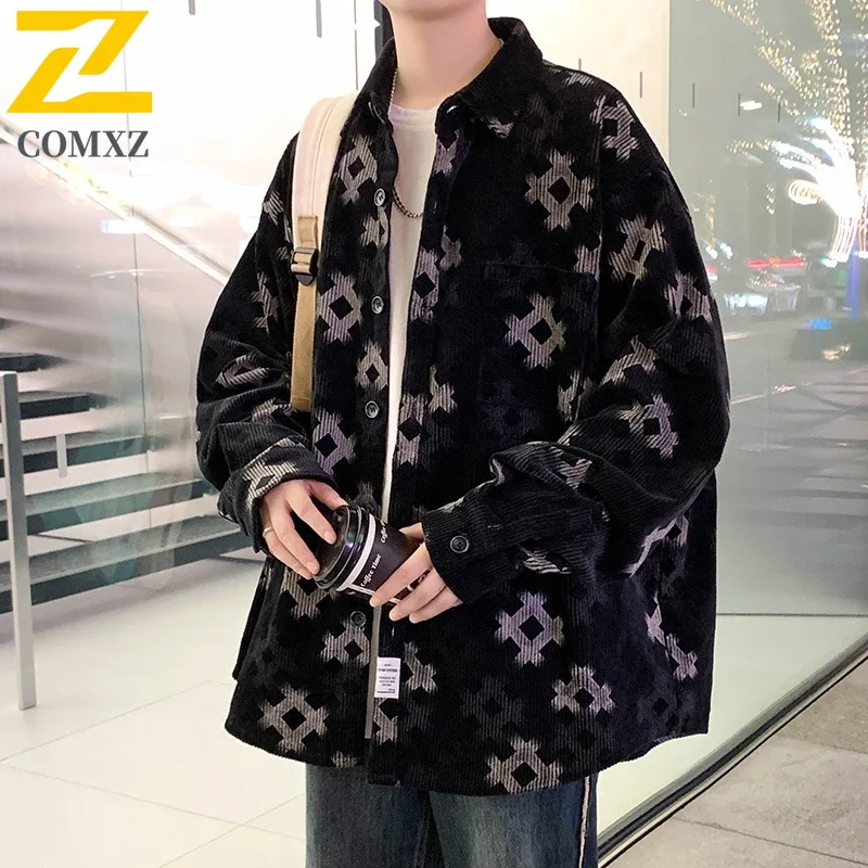 

COMXZ Spring Autumn New Men Jacket Coat Loose Fit Trendy All-Match Workwear Casual Plus Size Big Size lightweight windbreaker