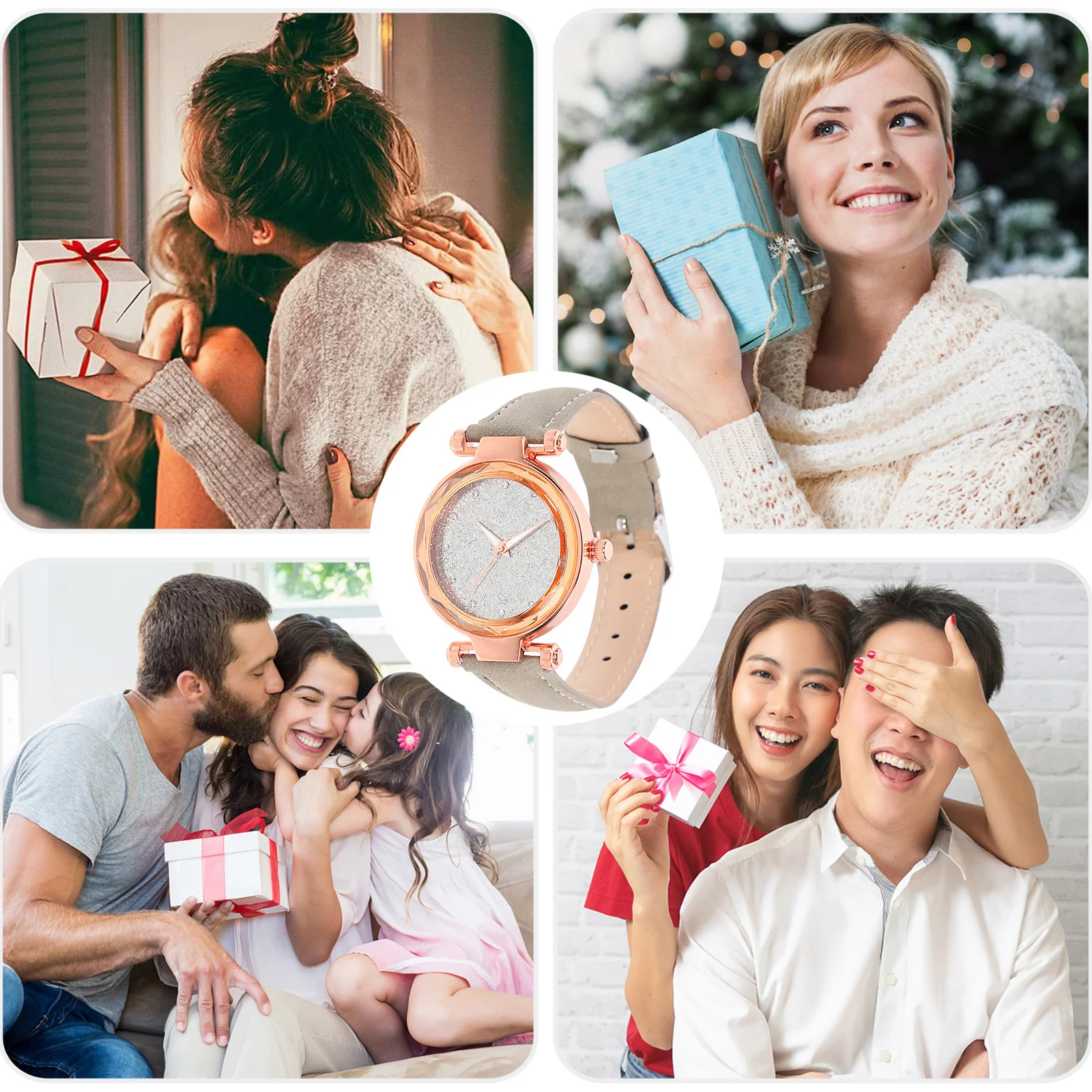 قطعتان من الساعات المضيئة باللون الرمادي للجنسين، حركة ميكانيكية أنيقة بلوري، تصميم ريترو أنيق ومتين