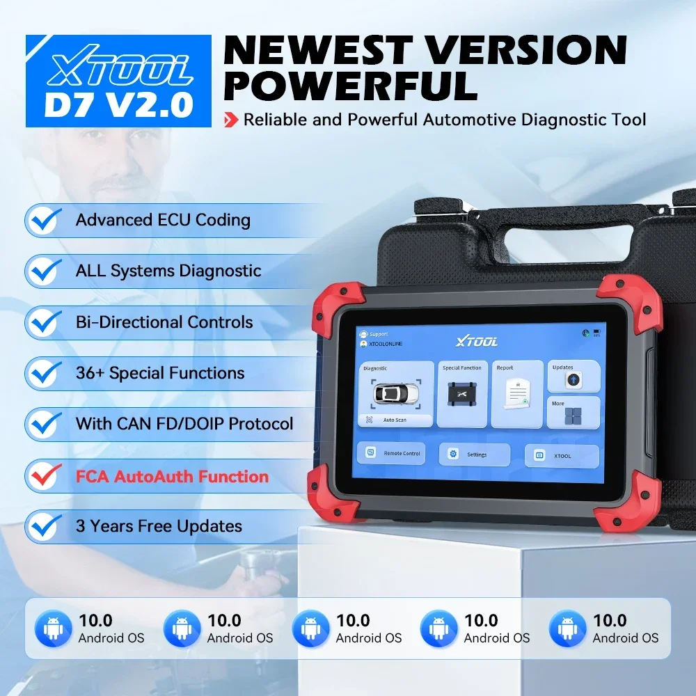 XTOOL D7 V2.0 Kfz-Scanner mit bidirektionaler Steuerung, Vollsystem-Diagnosetool, ECO-Codierung, automatischer Scan, 36+ Service