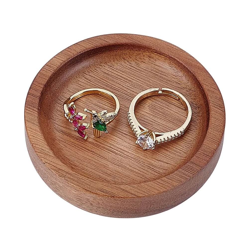 1Pc Small Round Wood Ring Tray Tan Wedding Ring Holder Organizer Jewelry Box Dish Mini Jewelry Display Stands for Necklace