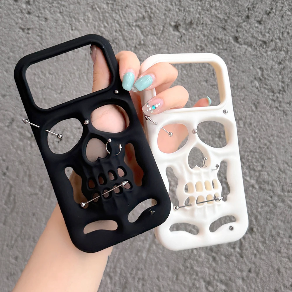 Für iPhone 18 17 16 15 12 13 14 Pro Max Modische Halloween 3D Hohlraum Wärmeableitende Totenkopf-Gesichts-Weichsilikonhülle Lustige Abdeckung – Detail 2