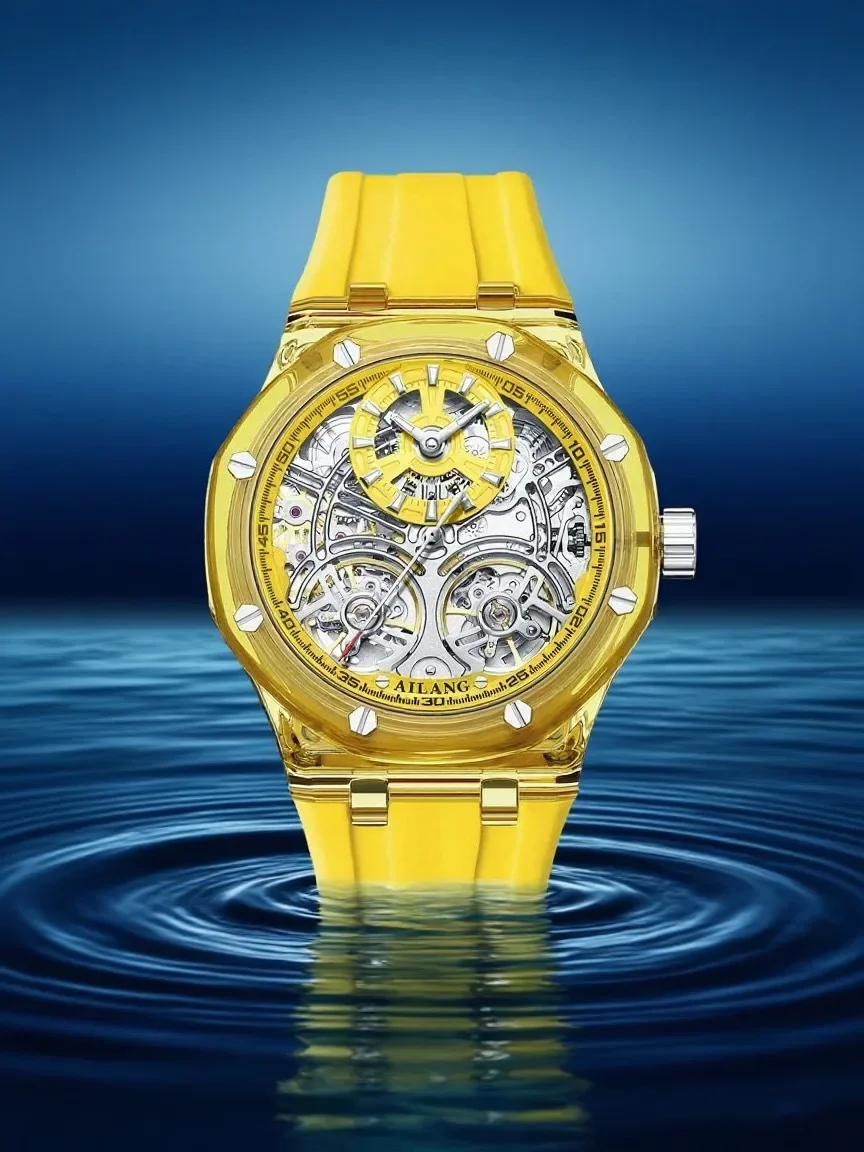 ساعة توربيون بيضاء مزدوجة كاجوال رياضية عسكرية مقاومة للماء ساعة ميكانيكية أوتوماتيكية هدية مخصصة